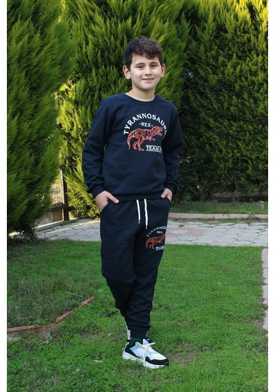 Fyk Kids Trex Baskılı Erkek Çocuk Alt-üst Eşofman Takımı Lacivert