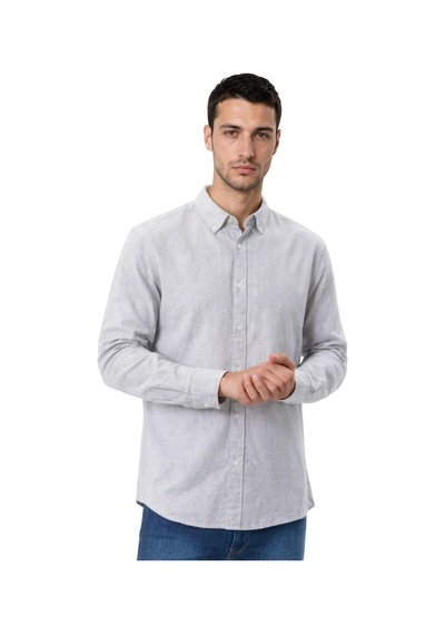 Arma Ar-ma Erkek Keten Gömlek Baskisiz Basic Düğme Kapamali Cepsiz Uzun Kollu Gömlek Dokuma Kumaş Regular Fit %60 Pamuk %40 Keten Y31485118102 Gri-g2