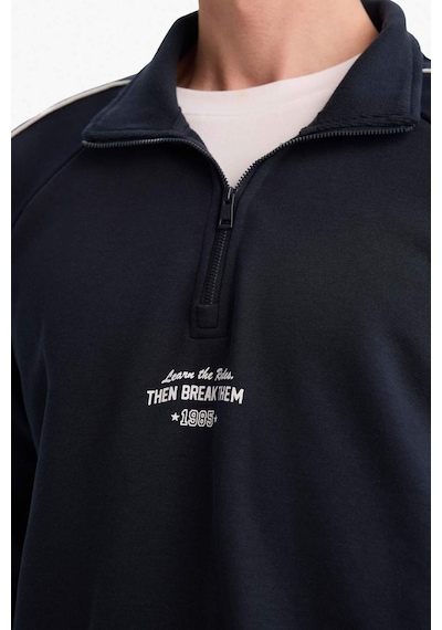 Defacto Boxy Fıt Dik Yaka Slogan Baskılı Sweatshirt F8658ax26spnv64 Lacivert-nv64