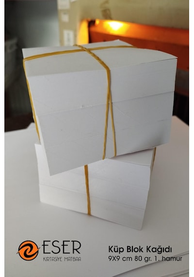 Eser Küp Blok Kağıdı 9x9 cm 80 gr. 1. hamur beyaz kağıt (500 sayf