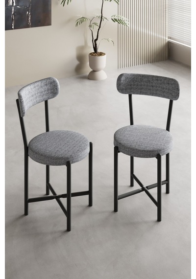 Sandalye 2 Adet Keten Kumaş Metal Ayak Modern Mutfak Sandalyesi Cafe Balkon Ofis Teddy 9812 Gri Altın
