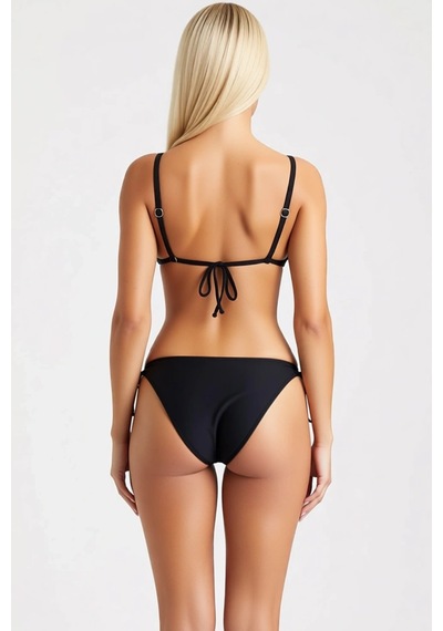 Benerly Kadın Bikini Takımı Üçgen Kaplı Aksesuar Detaylı Ayarlanabilir As Siyah