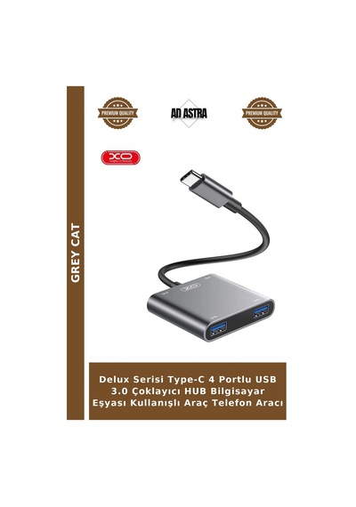 Delux Serisi Type-c 4 Portlu Usb 3.0 Çoklayıcı Hub Bilgisayar Eşyası Kullanışlı Araç Telefon Aracı