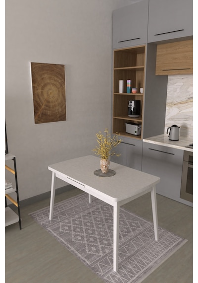 Vilinze Avanos Ahşap Açılır Kapanır Mdf Mutfak Masası - 70x120+30 Cm Beyaz