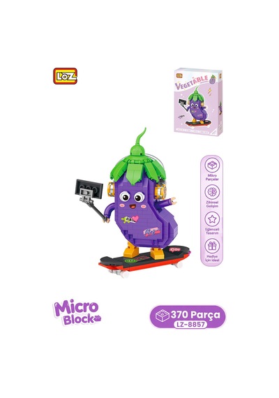 Loz Micro Block Serisi Kaykay Süren Patlıcan Modeli 370 Parça Dekoratif Oyuncak Yapım Seti Yapı Blok 8857