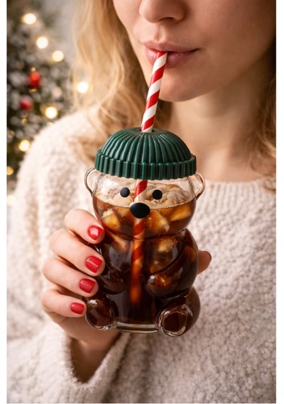 Barista Pet Soğuk İçecek Bardağı Ayı Şekilli 500 Ml Şeffaf Kahve Meşrubat Bardağı