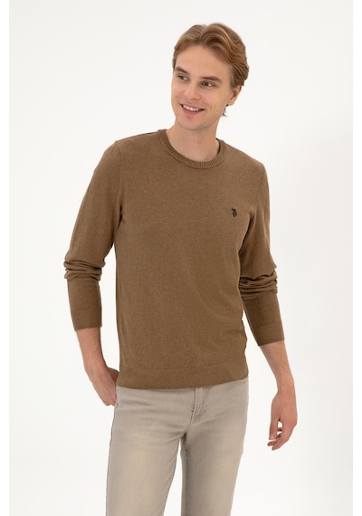 U.S. Polo Assn. Erkek Slim Fit Bisiklet Yaka Haki Melanj Basic Kazak 50313713-VR125