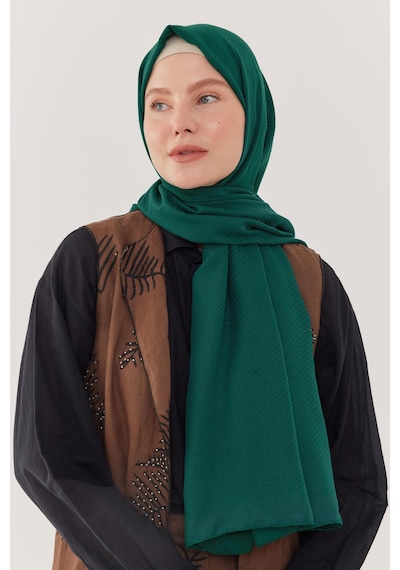 Mirsoy Scarf Çizgi Desen Pamuk Jakar Şal - Petrol Petrol