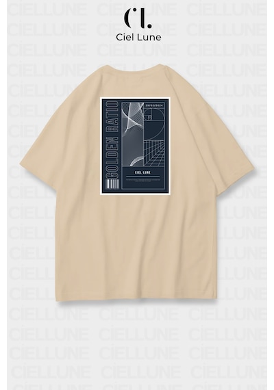 Nevermind Unisex Kadın Erkek Golden Ratio Baskılı Özel Tasarım Oversize T-s Bej