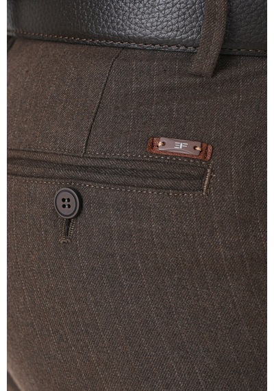 Slim Fit Yan Cepli Esnek Yünlü Kahverengi Çizgili Pantolon P 1236