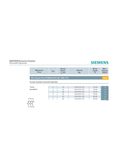 Siemens 3X50 Amper Anahtarlı Otomatik Sigorta C1 6Ka