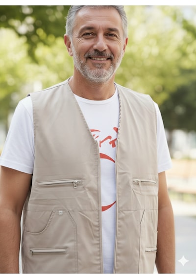 Reva Çok Cepli Erkek Yelek Açık Bej