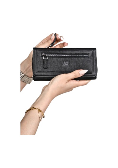 Mft Leather Hakiki Deri Kadın Cüzdan Kuvars 2718 Flother Mat Siyah