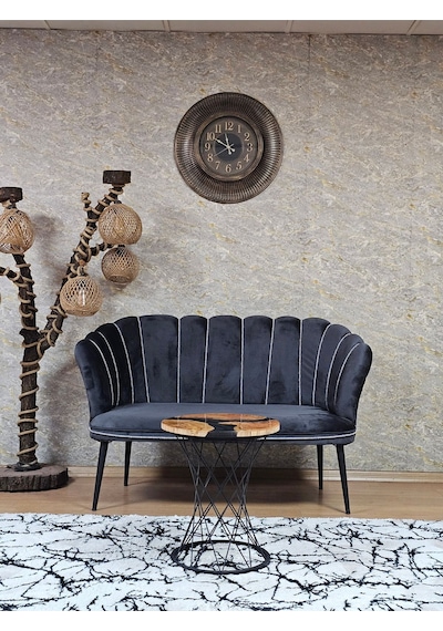 Zafir İkili Papatya Çay Seti Koltuk Siyah Boyalı Sivriltme Ayak, Balkon, Salon, Ofis, Koltuk Takımı Füme