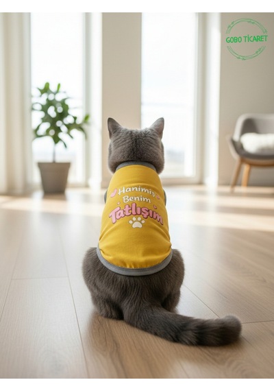 Sarı Hanimiş Benim Tatlışım Baskılı Kedi Ve Köpek Kıyafeti Tişörtü Elbisesi Large/l/beden 3