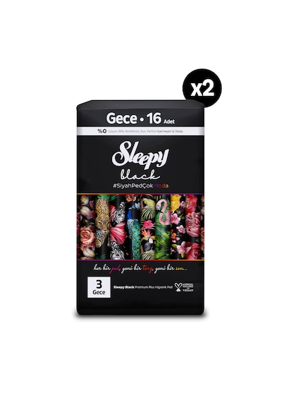 Sleepy Black Premium Plus Hijyenik Ped Gece 32 Adet