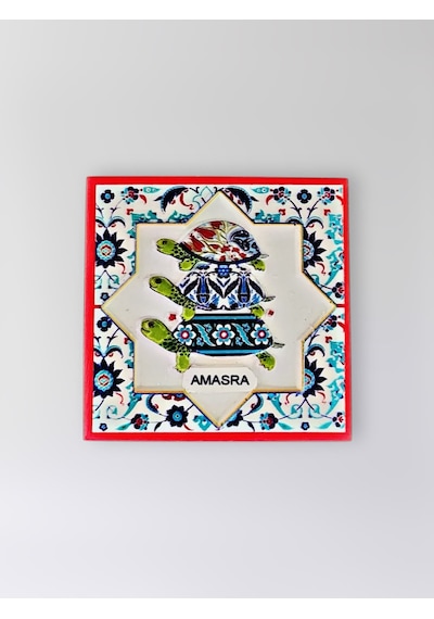 Amasra Temalı Polyester Kabartmalı Kaplumbağa Desen Magnet 7 X 7 Cm Dekoratif Hediyelik Buzdolabı Süsü Kod:1180