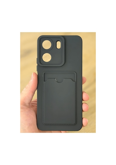 Fibaks Redmi 13c-poco C65 Uyumlu Kılıf Kamera Korumalı Arkası Kartlıklı Cüzdanlı Tuşlu Siyah Silikon Kapak