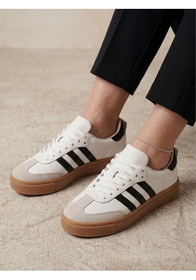 Potinonline 3020 Kadın Hakiki Deri Sneaker Ayakkabı Beyaz - Siyah