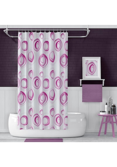 Banyo Perdesi 2x110x200 Çift Kanat Duş Perdesi + Halka Duşakabin Perdesi 4954 Pembe Çok Renkli
