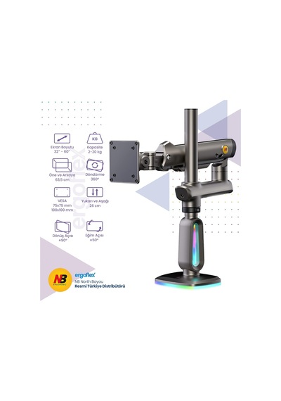 North Bayou Nb F7 Ergonomic Rgb Aydınlatmalı 32-60 İnch Büyük Ekranlar İçin Profesyonel 2026 Versiyon Monitör Sta