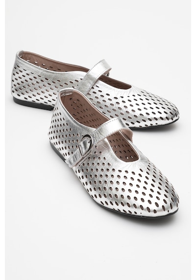 Luvishoes Luvi Shoes Arian Gümüş Hakiki Deri Delikli Kadın Babet Ayakkabı Gümüş