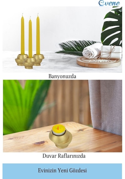 Mumluk Şamdan Tealight Ve İnce Mum Uyumlu Kesik Model - Altın