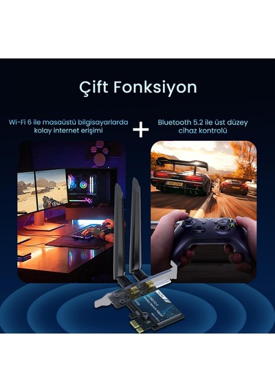 Lexroo Ax1800 Wi-fi 6 Alıcı Ve Bluetooth 5.2 Adaptör 5db Dual Anten Pcıe Wifi Ağ Kartı