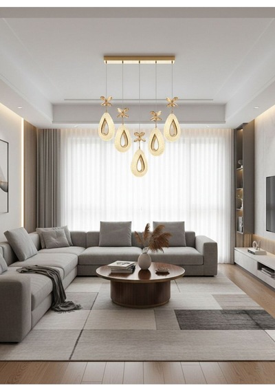 Damla Model 5"li Gold 3 Renk Modu Yemek Masası Oturma Çocuk Yatak Odası Modern Ledli Avize Altın