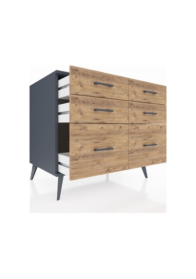 Kronos Şifonyer 6 Çekmeceli 88x59x80 Antrasit-antrasit/çam Antrasit/çam