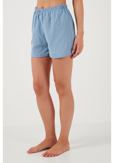 Lela Gömlek Yaka Beli Lastikli Kısa Kollu Şortlu Bayan Pijama Takımı 611Pt00065 Indigo