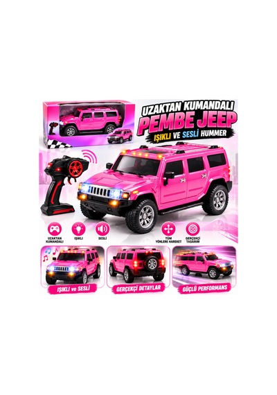 998-1 Pembe Jeep Oyuncak Kumandalı Pembe Parlak Jeep