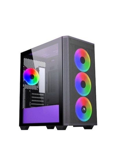Powerboost PB-P2252BP USB 3.0 Mesh Ring ARGB Fan ATX Oyuncu Kasası Siyah-Mor