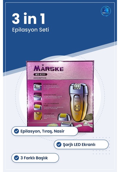 Epilatör 3 İn 1 Epilasyon Seti Tıraş Topuk Bakım Başlıklı Şarjlı