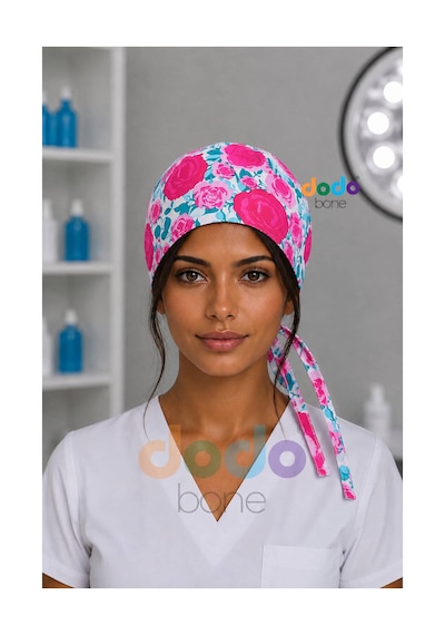 Pembe Gül Desenli Cerrahi Bone , Medikal Bone , Doktor, Hemşire, Diş Hekimi Ve Veteriner Bonesi 120 Pembe