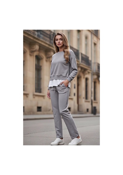The Kadın Basic Bisiklet Yaka Etek Ucu Detaylı Sweatshirt Ve Pantolon Eşofman Takımı- Siyah/melanj/gri Gri The Kadın Basic Bisiklet Yaka Etek Ucu Detaylı Sweatshirt Ve Pantolon Eşofman Takımı- Siyah/melanj/gri Gri