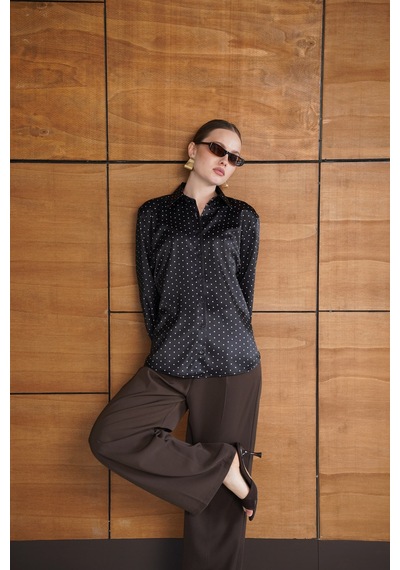 Verymoda Puantiyeli Saten Gömlek - F2076 SİYAH