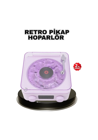 Projektör Işıklı Retro Hoparlör Bluetooth Aux Usb Hafıza Kartlı 360 Sesli Şarjlı