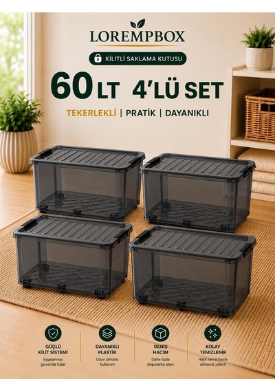 Tr Lorempbox 60 L Tekerlekli Kilitli Saklama Kutusu 4'lü Set Genel