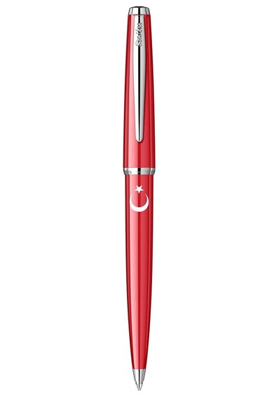 Scrikss Tükenmez Kalem 33 Kırmızı Ay Yıldız Baskılı Şeffaf Çok Renkli