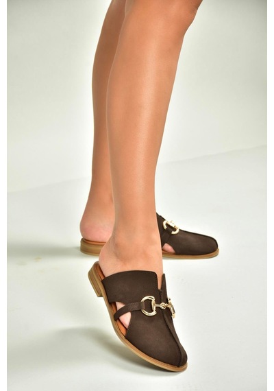 Fox Shoes U944150403 Kahverengi Hakiki Deri Önü Kapalı Kadın Terlik Kahverengi-hakiki Deri
