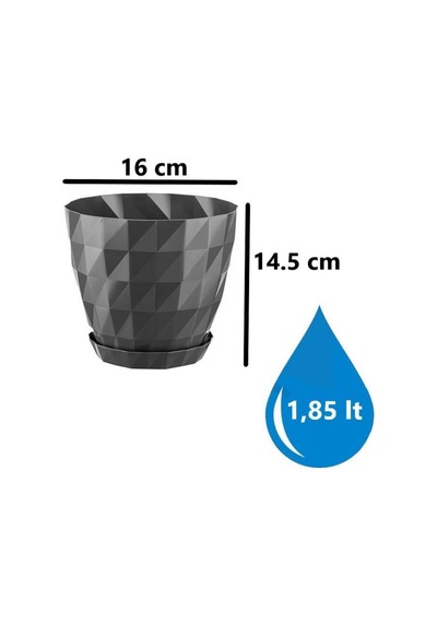 Omnipazar So-krt3 Dekoratif Kristal Saksı Takımı 1.85 Lt Antrasit 5 Adet