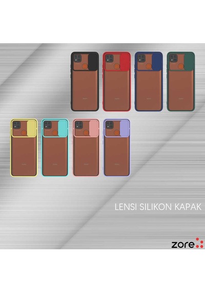 Noktaks - Redmi 9c Uyumlu - Kılıf Slayt Sürgülü Arkası Buzlu Lensi Kapak - Kırmızı Kırmızı