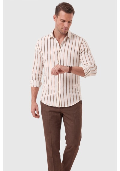 Deepsea Erkek %100 Pamuk Slim Fit Dar Kesim Keten Dokulu Çizgili Uzun Kollu Kahve Gömlek 2600034 Deepsea Erkek %100 Pamuk Slim Fit Dar Kesim Keten Dokulu Çizgili Uzun Kollu Kahve Gömlek 2600034