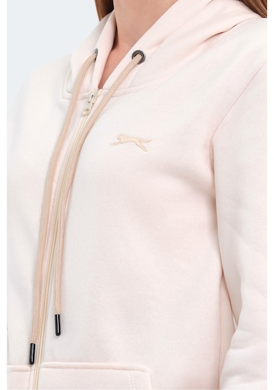 Slazenger Katya Kadın Fermuarlı Kapüşonlu Cepli Ekru Sweatshirt Ekru
