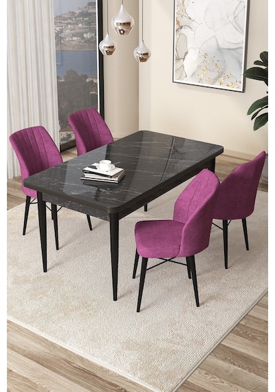 Canisa Concept Arp Serisi 70x110 Sabit Mutfak Masası Takımı Siyah Mermer Desen Masa 4 Mor Sandalye Masa Siyah/ Sandalyeler Mor Canisa Concept Arp Serisi 70x110 Sabit Mutfak Masası Takımı Siyah Mermer Desen Masa 4 Mor Sandalye Masa Siyah/ Sandalyeler Mor
