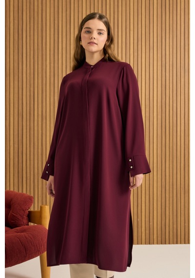 Aker Dokuma Uzun Tunik Bordo Bordo