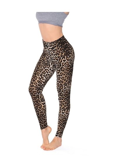 Kolcu Geniş Leopar Desenli Likralı Uzun Kadın Tayt - Kb3005 Geniş Leopar Desenli Çok Renkli