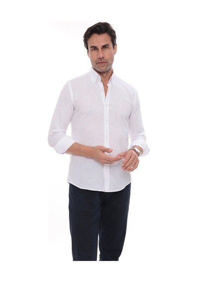 Slim Fit Uzun Kol Yaka Düğmeli Nefes Alan Keten Hediye Kutulu Erkek Gömlek Fs-004548 - Beyaz-3244 Slim Fit Uzun Kol Yaka Düğmeli Nefes Alan Keten Hediye Kutulu Erkek Gömlek Fs-004548 - Beyaz-3244