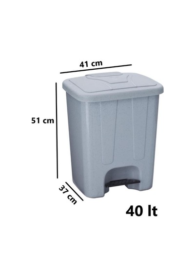 Omnipazar Sy-4255 40 Lt Köşeli Pedallı Plastik Çöp Kovası İç Kovasız Gri